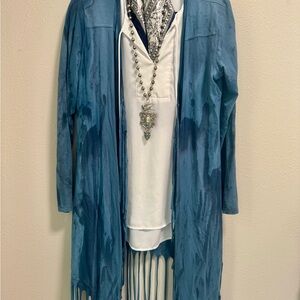 Unity World Wear Blue Acid Wash  Fringed Outerwear